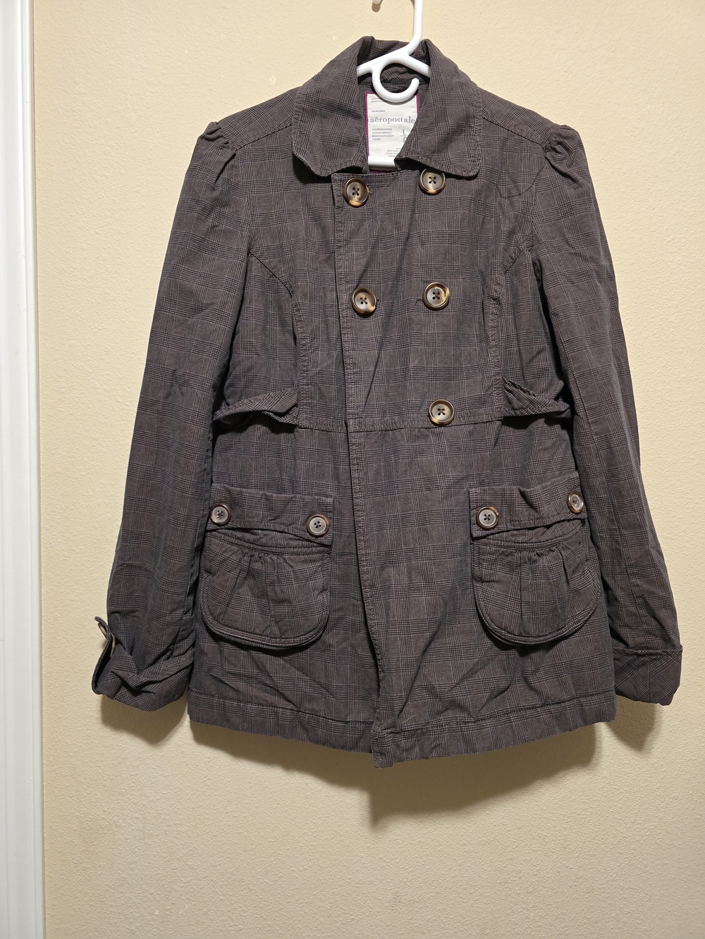Aeropostale Women's Double-Breasted Gray Utility Jacket